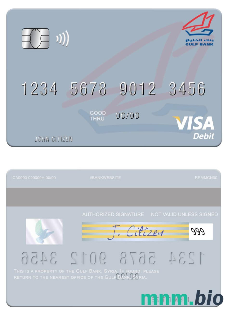 Syria Gulf Bank visa debet karta przykład w formacie PSD